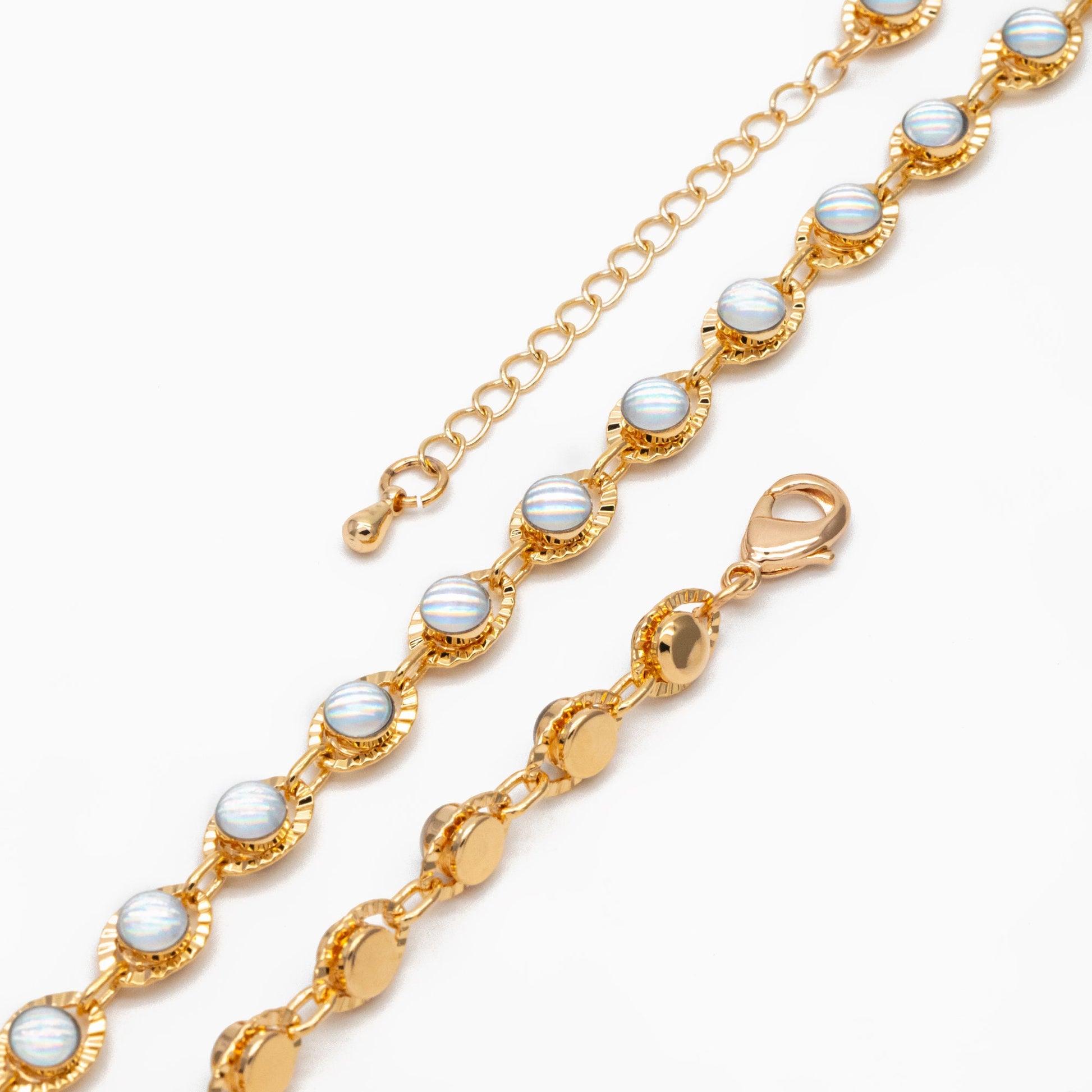 Gold Evil Eye Chain, Round Glass Beaded Chain, Finished Bracelet/ Anklet/ Necklace with Extender Chain, Ready to Wear (#LK-591)