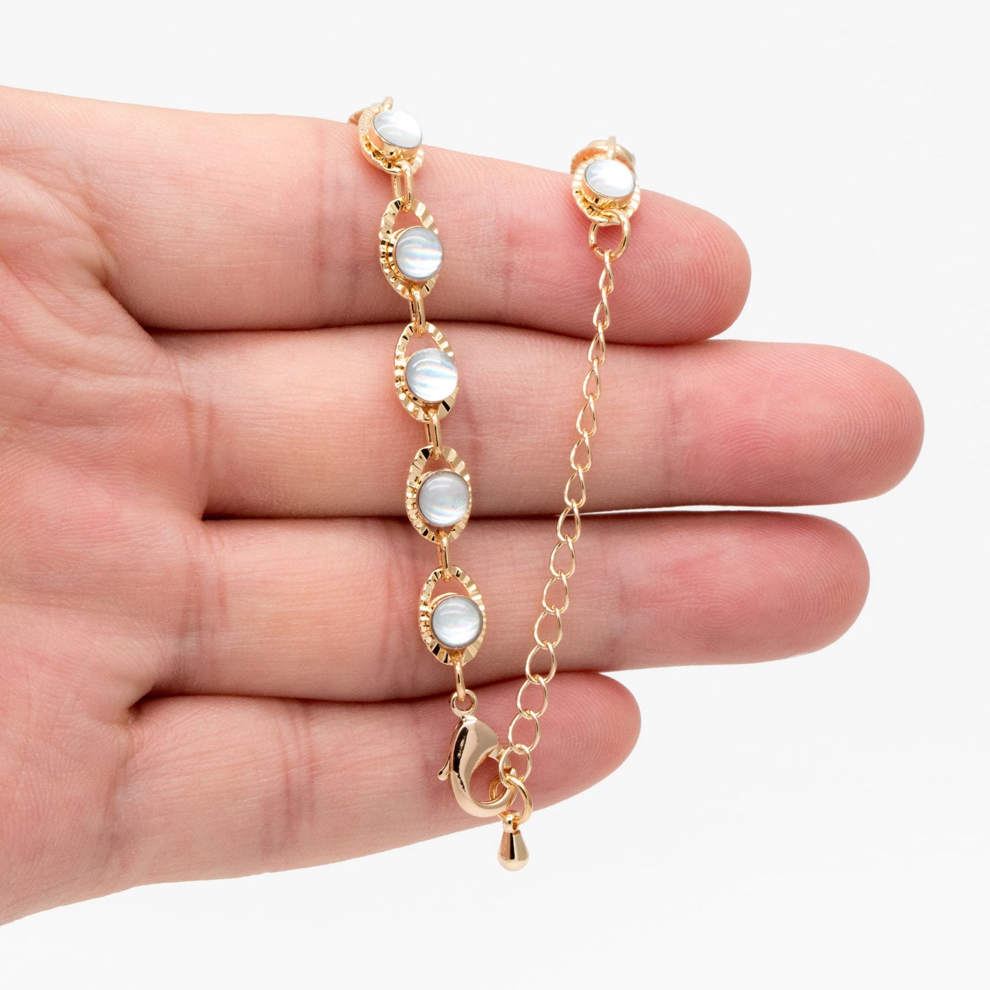 Gold Evil Eye Chain, Round Glass Beaded Chain, Finished Bracelet/ Anklet/ Necklace with Extender Chain, Ready to Wear (#LK-591)