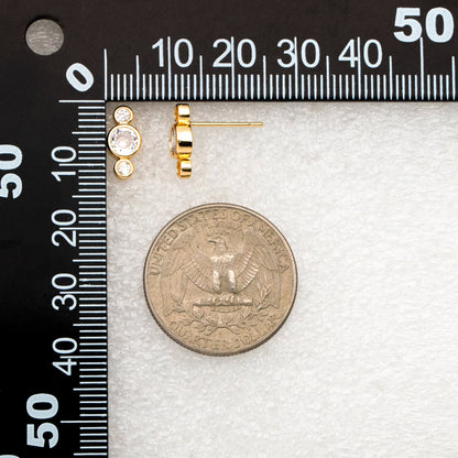 10pcs CZ Pave Trio Round Ear Posts 12x5.5mm, Gold Plated Brass Dainty Stud Earrings (GB-3765)