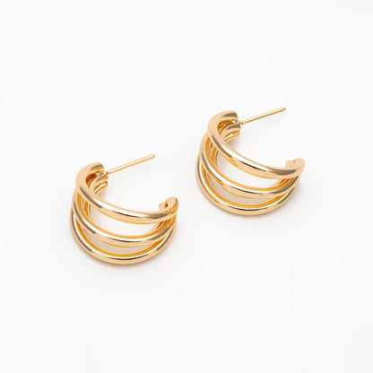 4pcs Gold Five Band Hoop Stud Earrings, Gold plated Brass, Round Circle Earrings (GB-3766)
