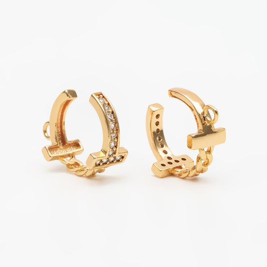 4pcs CZ Pave Ear Cuff, Gold plated Brass, Minimalist Cartilage Earrings, Dainty Earcuff Earring (GB-3767)