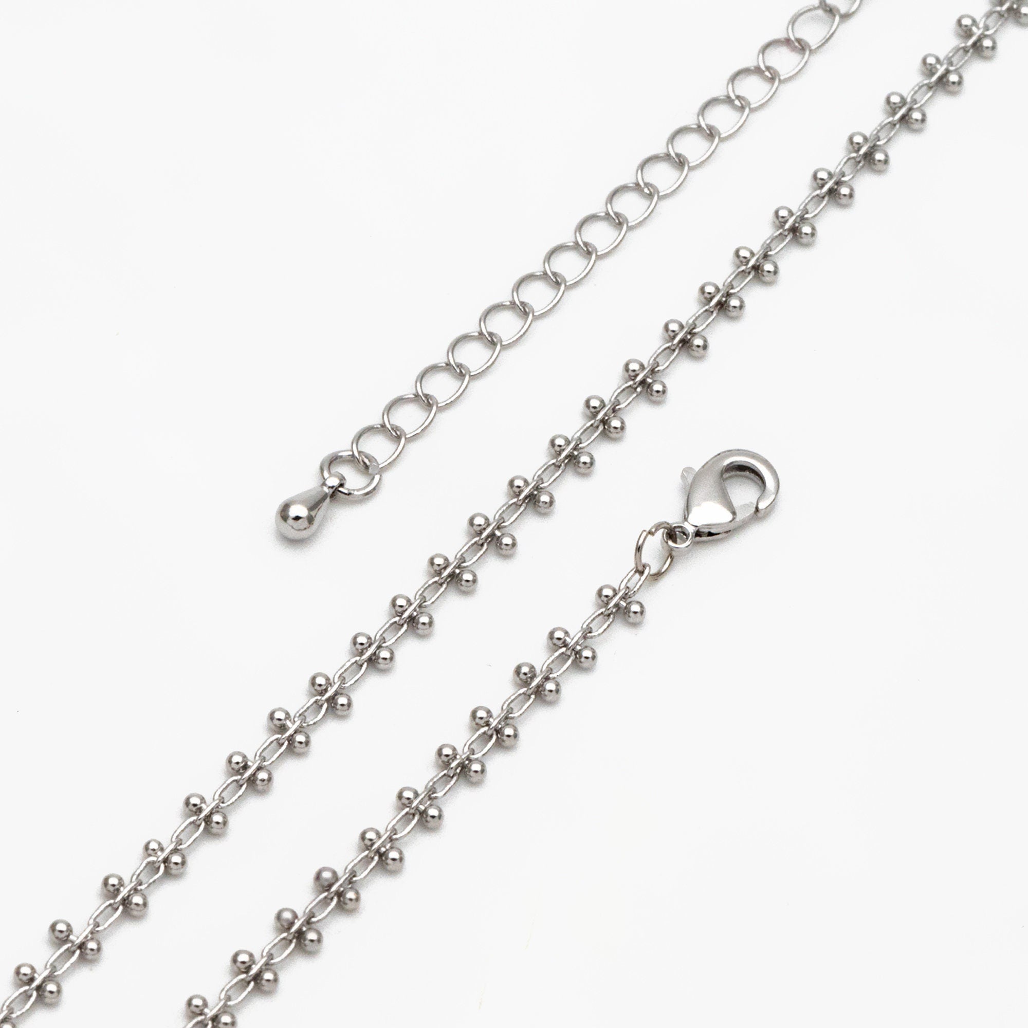 Gold/ Silver Tone Beaded Cable Chains 3.3mm, Finished Bracelet/ Anklet/ Necklace with Extender Chain, Ready to Wear (#LK-237)