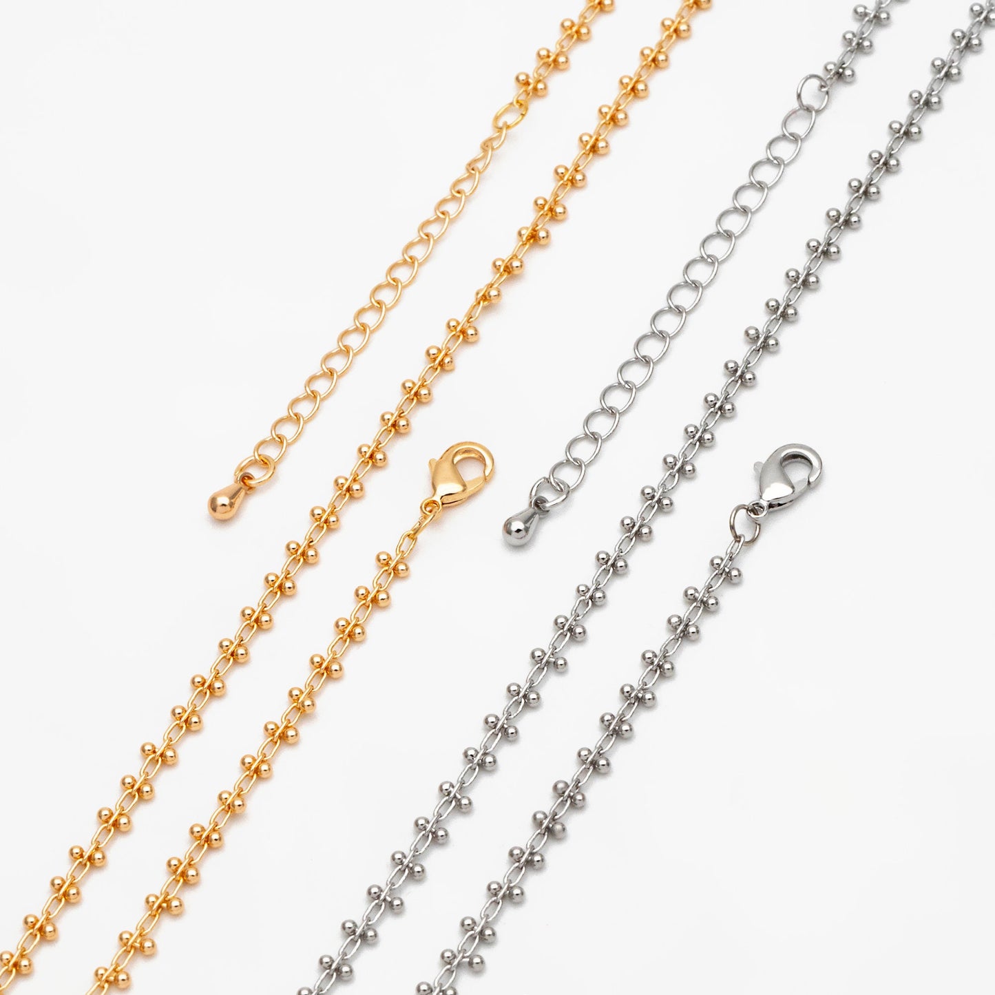 Gold/ Silver Tone Beaded Cable Chains 3.3mm, Finished Bracelet/ Anklet/ Necklace with Extender Chain, Ready to Wear (#LK-237)