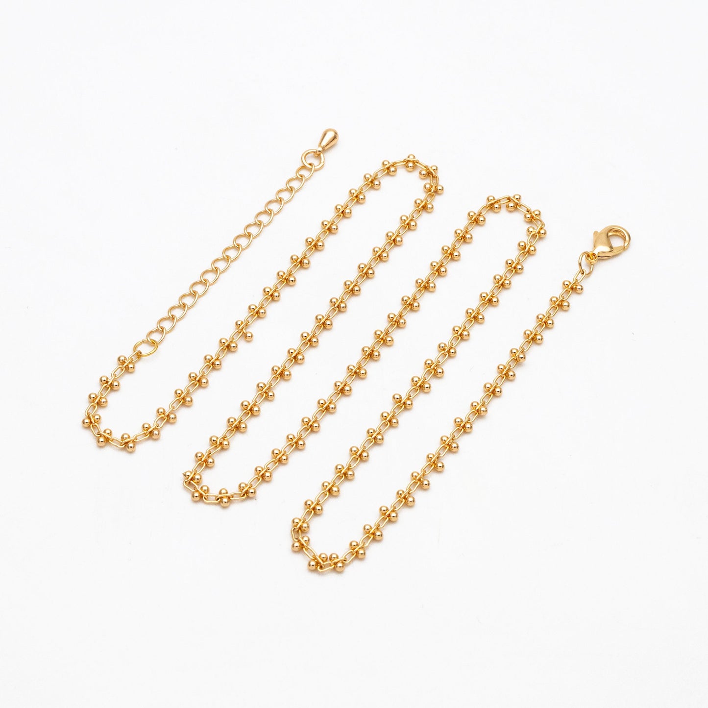 Gold/ Silver Tone Beaded Cable Chains 3.3mm, Finished Bracelet/ Anklet/ Necklace with Extender Chain, Ready to Wear (#LK-237)