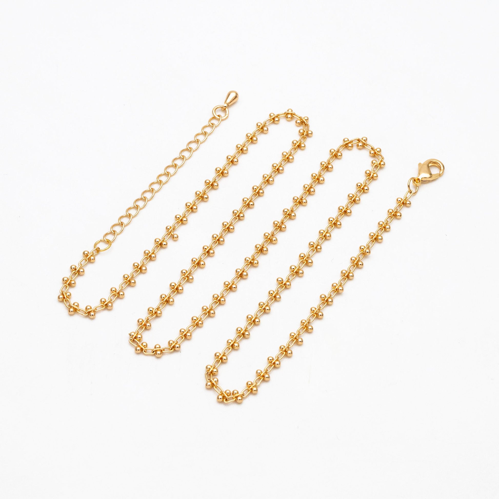 Gold/ Silver Tone Beaded Cable Chains 3.3mm, Finished Bracelet/ Anklet/ Necklace with Extender Chain, Ready to Wear (#LK-237)