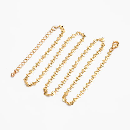 Gold plated Brass Floral Specialty Chain 3.6mm, Finished Bracelet/ Necklace with Extender Chain, Ready to Wear (#LK-242-1)