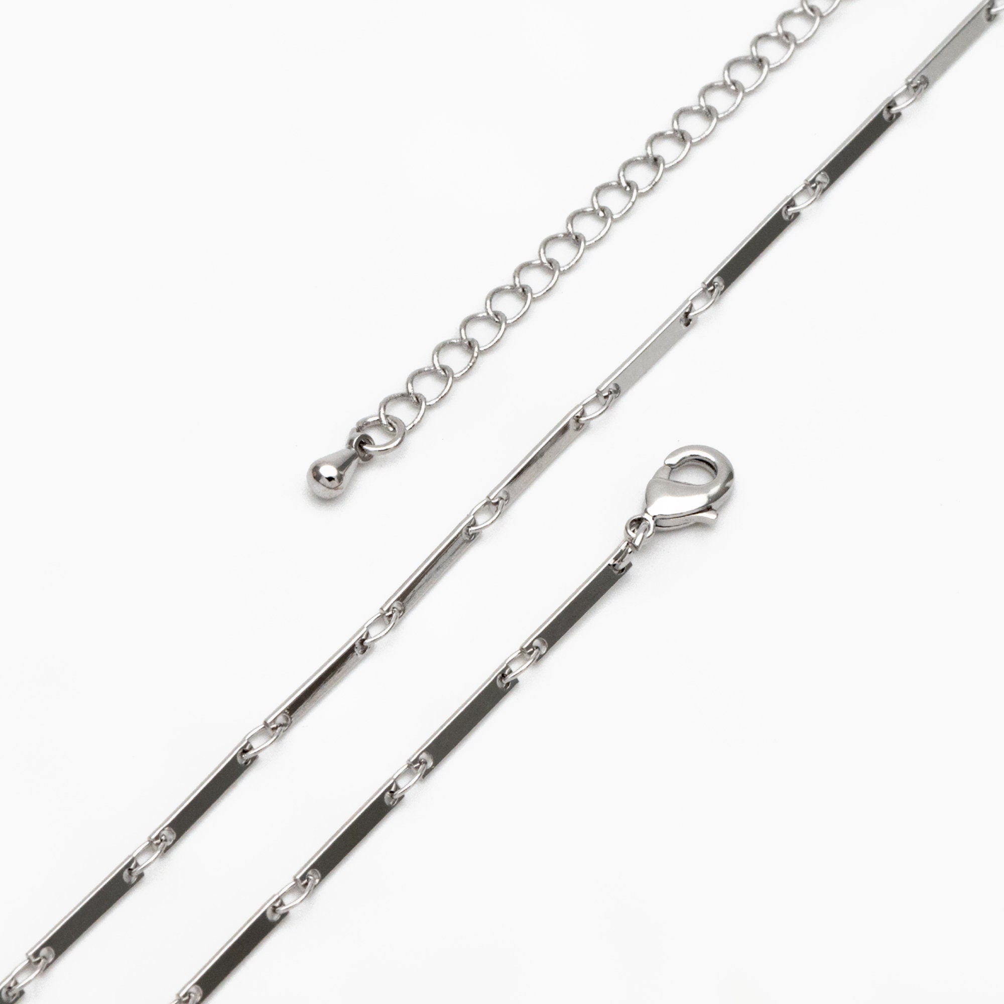 Finished Bracelet/ Anklet/ Necklace with Extender, Gold/ Silver Rectangle Bar Chain, Ready to Wear (#LK-440)