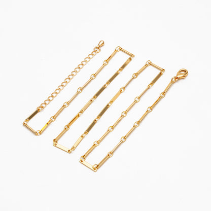 Finished Bracelet/ Anklet/ Necklace with Extender, Gold/ Silver Rectangle Bar Chain, Ready to Wear (#LK-440)