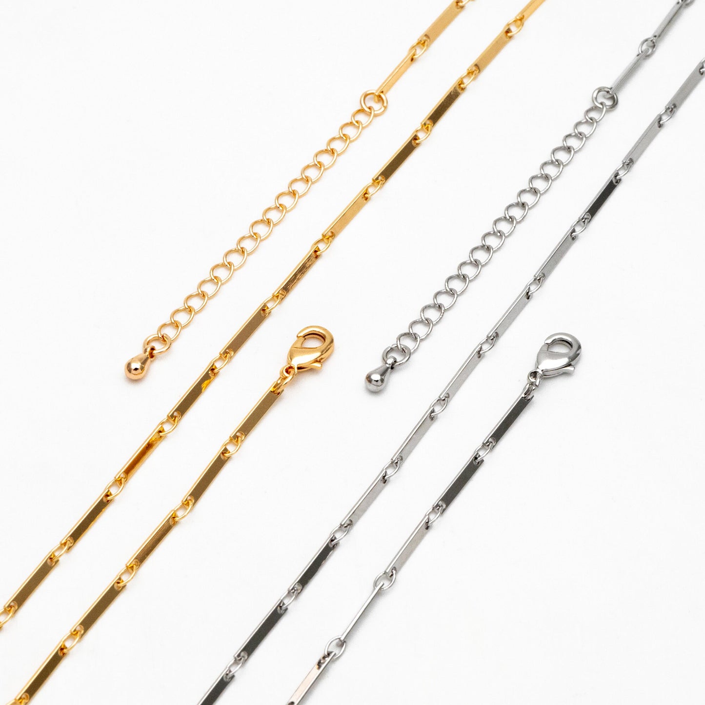 Finished Bracelet/ Anklet/ Necklace with Extender, Gold/ Silver Rectangle Bar Chain, Ready to Wear (#LK-440)