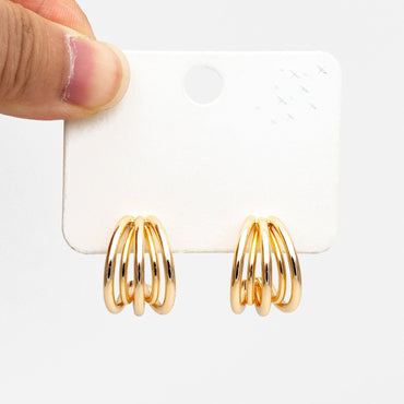 4pcs Gold Five Band Hoop Stud Earrings, Gold plated Brass, Round Circle Earrings (GB-3766)