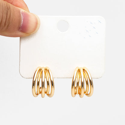 4pcs Gold Five Band Hoop Stud Earrings, Gold plated Brass, Round Circle Earrings (GB-3766)