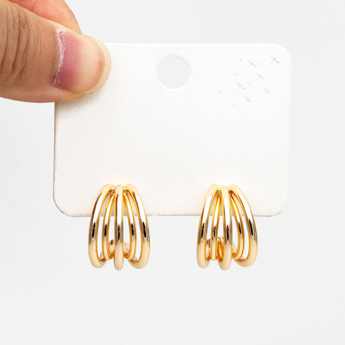 4pcs Gold Five Band Hoop Stud Earrings, Gold plated Brass, Round Circle Earrings (GB-3766)