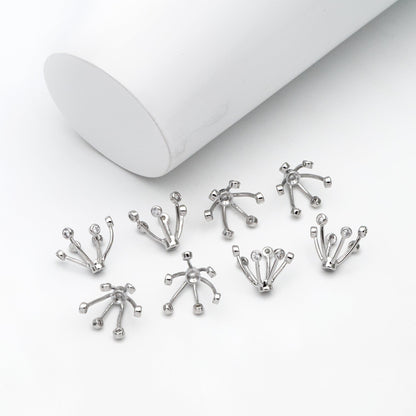 10pcs Gold/ Silver Flower Bead Caps, CZ pave Brooch Flower Center, Floral Cabochon Charms (GB-650)
