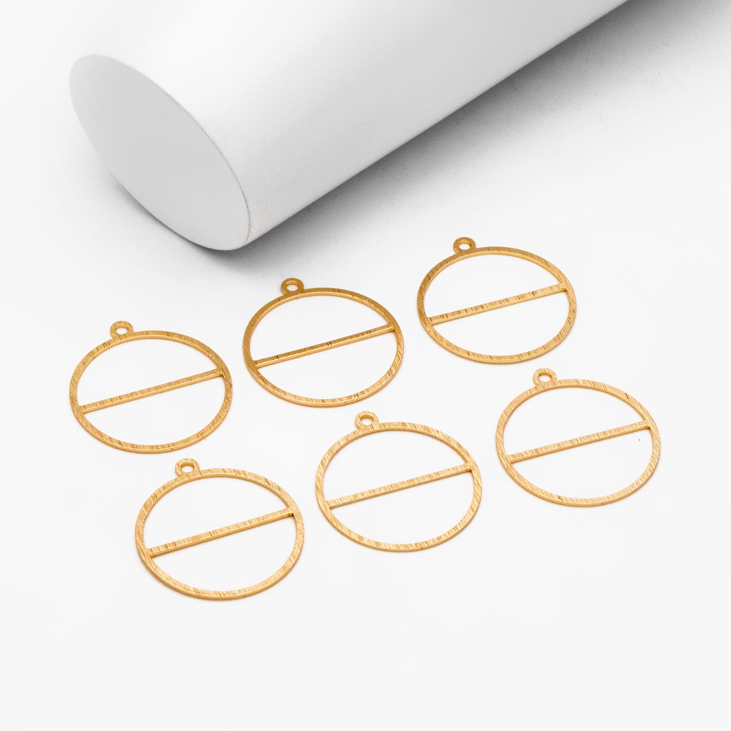 10pcs Gold/ Silver Brushed Round Circle Pendants 28x25mm, 18K Gold/ rhodium plated Brass, Geometric Ring Loop Hoop Charms (GB-3817-J)
