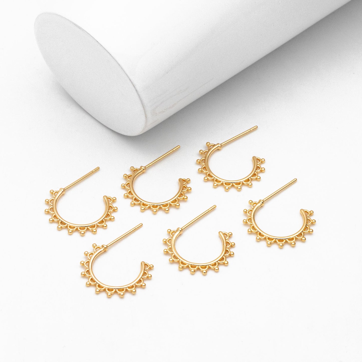 10pcs Gold Round Circle Ear Posts 18mm, Gold plated Brass, Dainty Geometric Hoop Stud Earrings (GB-3725)