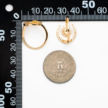 4pcs CZ Pave Gold Sun and Moon Ring, Celestial Ring, Dainty Rings, Adjustable Ring, Open Band Statement Ring (#GB-3727)