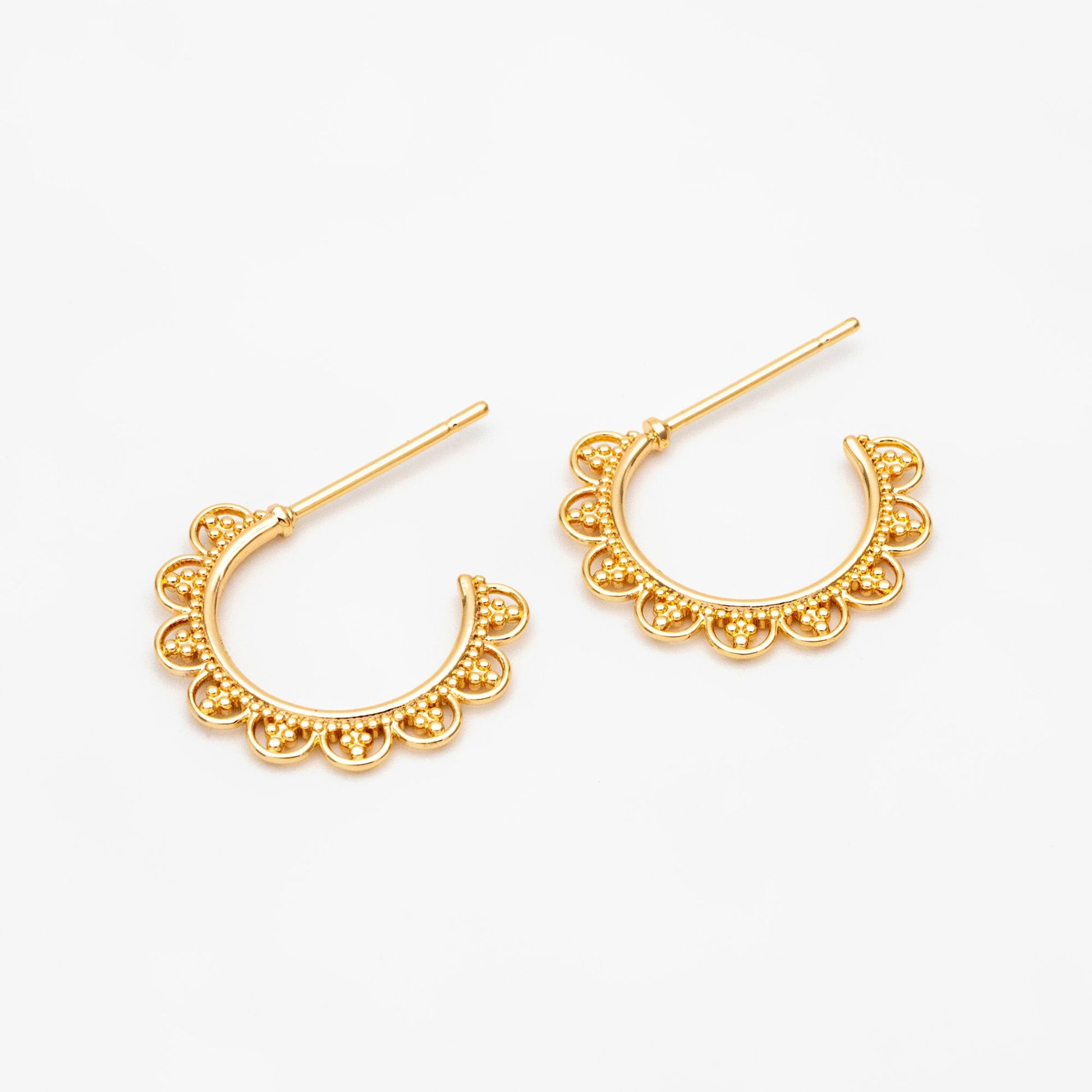 10pcs Gold Round Circle Ear Posts 18mm, Gold plated Brass, Dainty Geometric Hoop Stud Earrings (GB-3729)