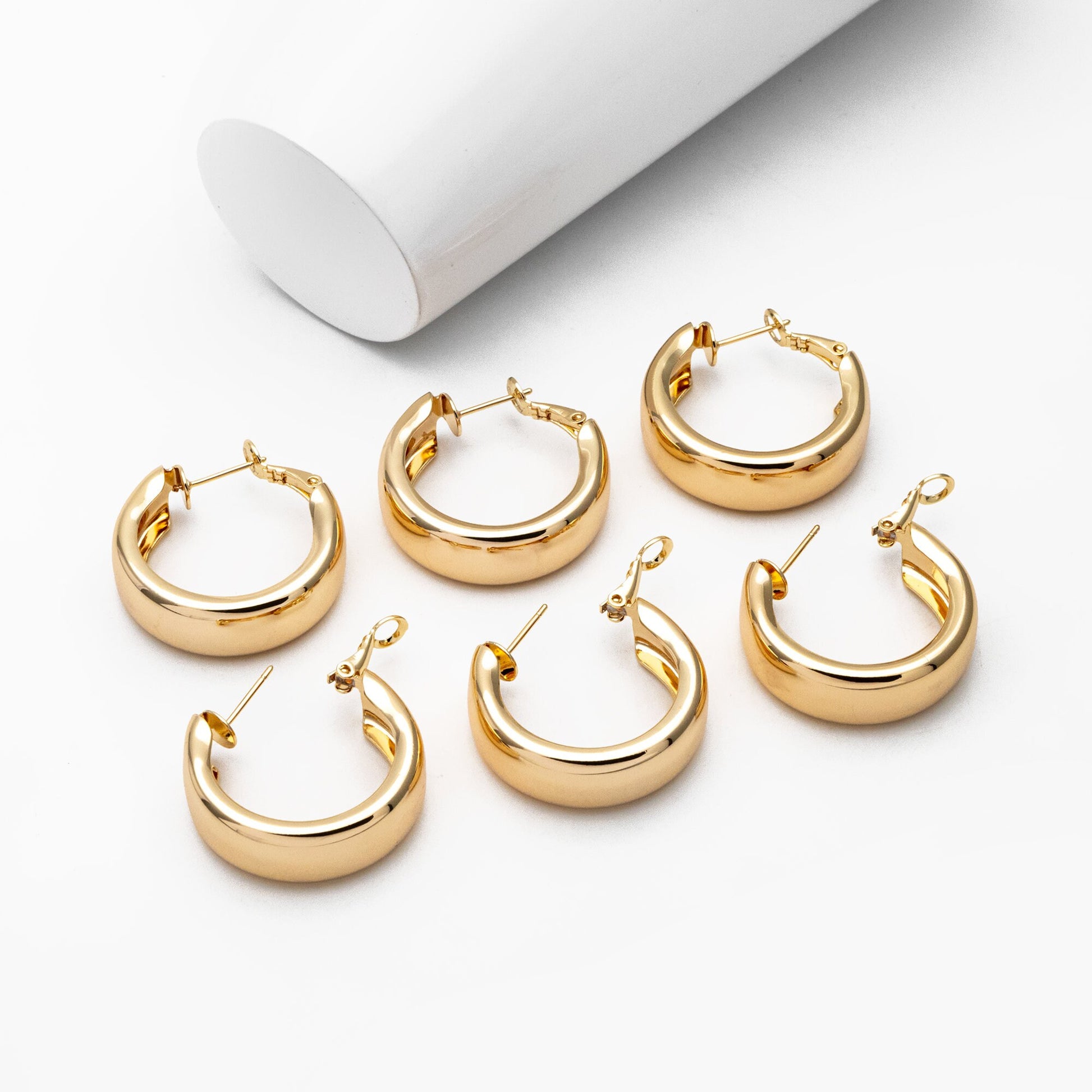 4pcs Chunky Hoop Earring Hooks: Gold/ Rhodium plated Brass, 30/ 50mm (GB-3730)