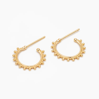 10pcs Gold Round Circle Ear Posts 15mm, Gold plated Brass, Dainty Geometric Hoop Stud Earrings (GB-3734)