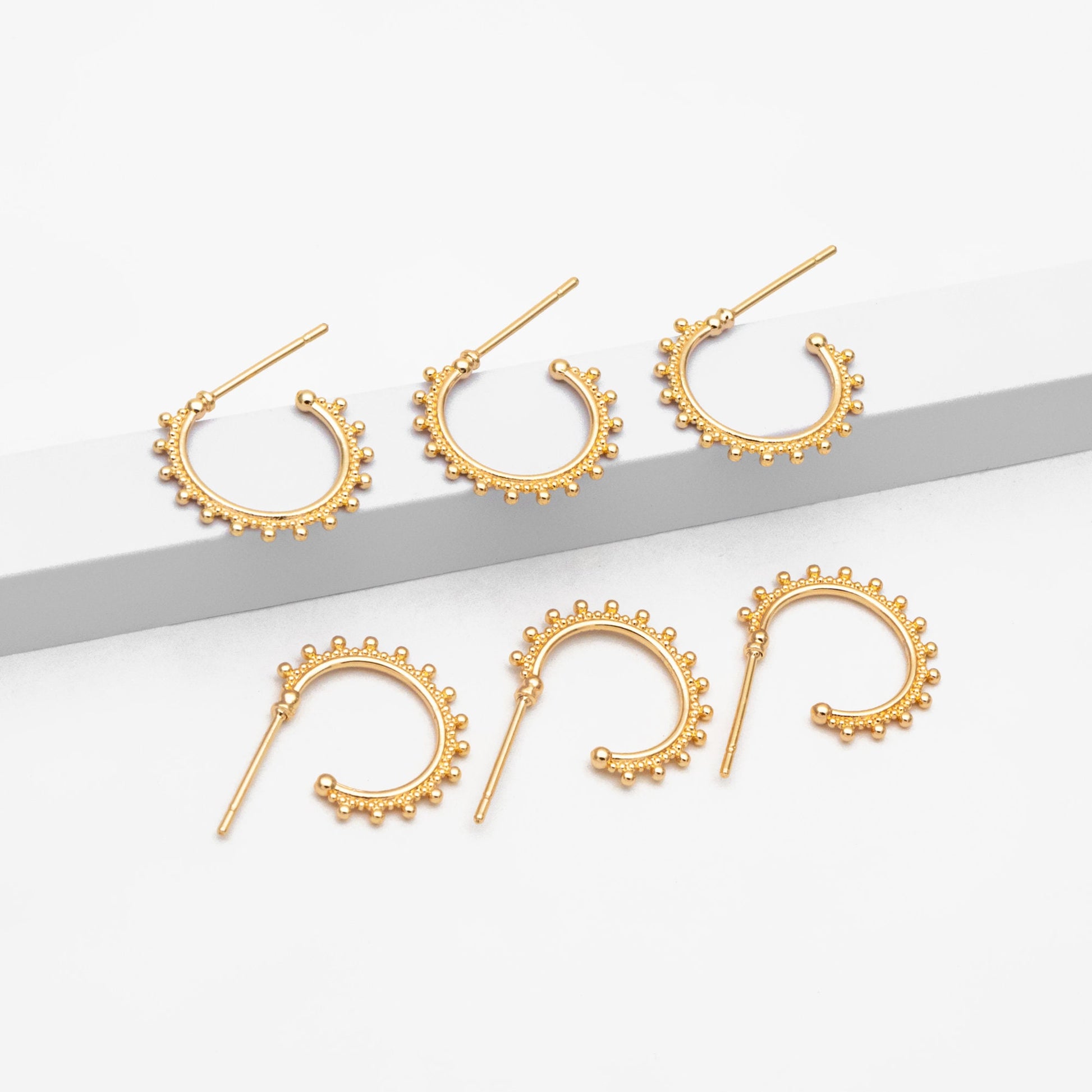 10pcs Gold Round Circle Ear Posts 15mm, Gold plated Brass, Dainty Geometric Hoop Stud Earrings (GB-3734)