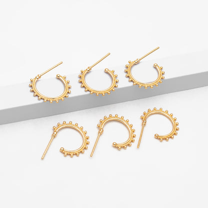 10pcs Gold Round Circle Ear Posts 15mm, Gold plated Brass, Dainty Geometric Hoop Stud Earrings (GB-3734)