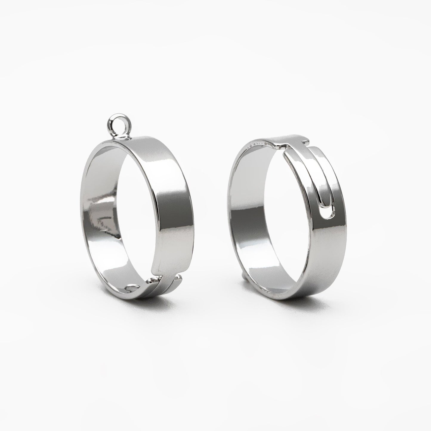 4pcs Gold/ Silver Adjustable Ring With Loop, Gold/ Rhodium plated Brass, Charm Ring Blanks, DIY Ring Making Supplies (#GB-3647)