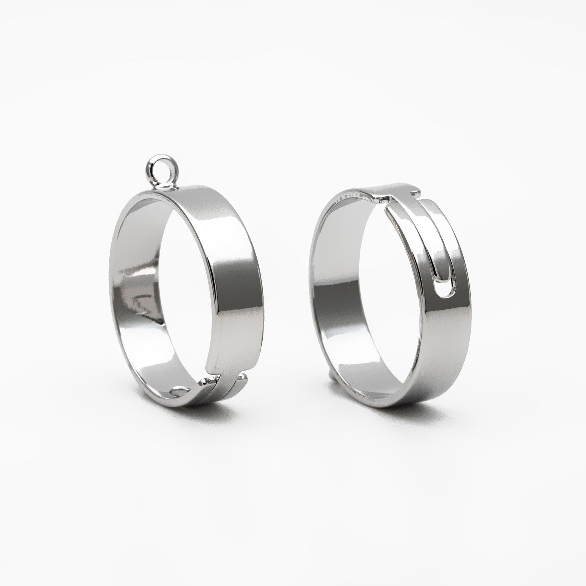 4pcs Gold/ Silver Adjustable Ring With Loop, Gold/ Rhodium plated Brass, Charm Ring Blanks, DIY Ring Making Supplies (#GB-3647)