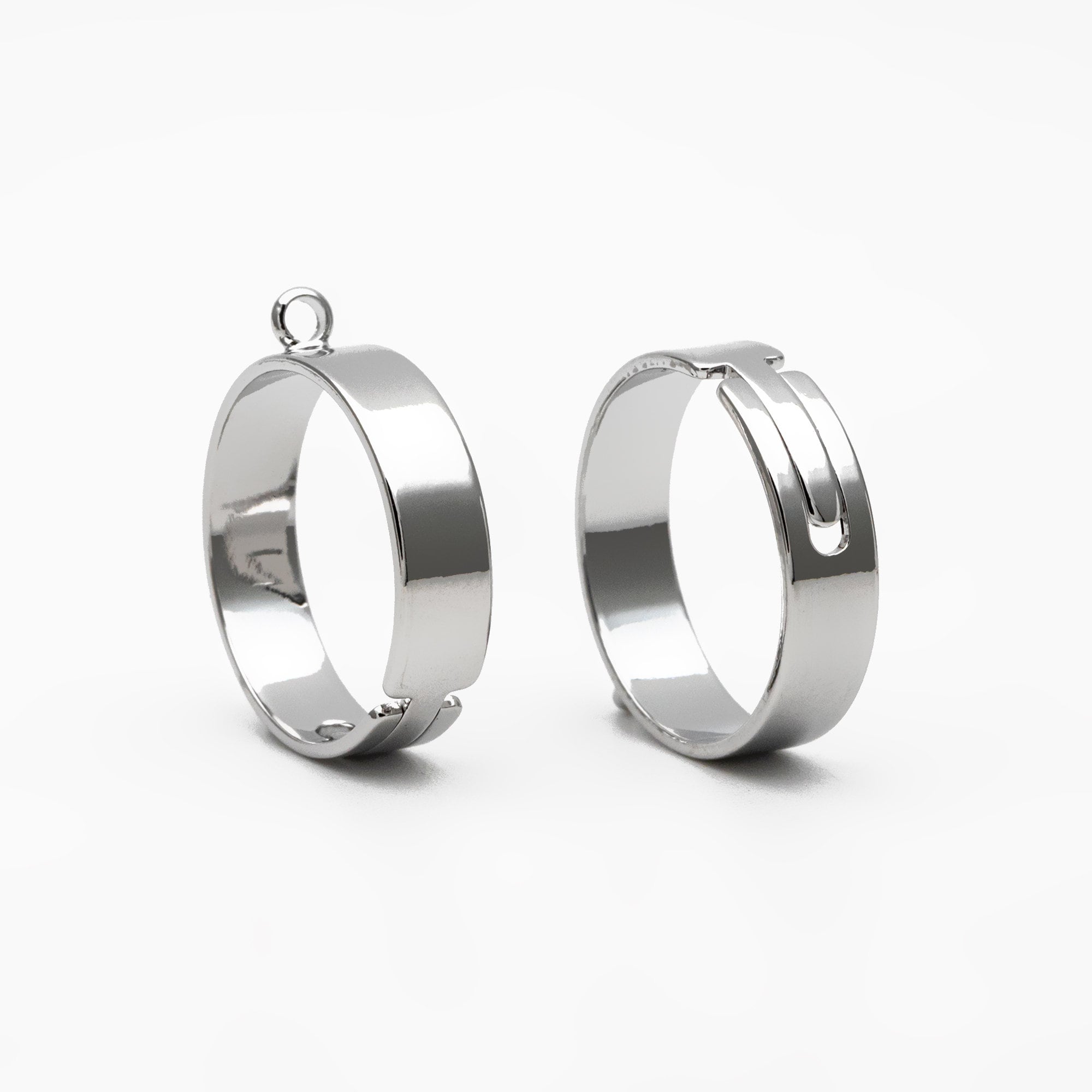 4pcs Gold/ Silver Adjustable Ring With Loop, Gold/ Rhodium plated Brass, Charm Ring Blanks, DIY Ring Making Supplies (#GB-3647)