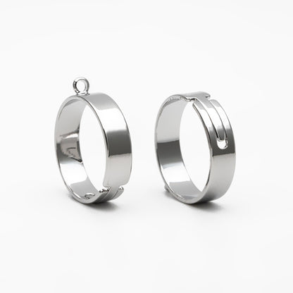 4pcs Gold/ Silver Adjustable Ring With Loop, Gold/ Rhodium plated Brass, Charm Ring Blanks, DIY Ring Making Supplies (#GB-3647)