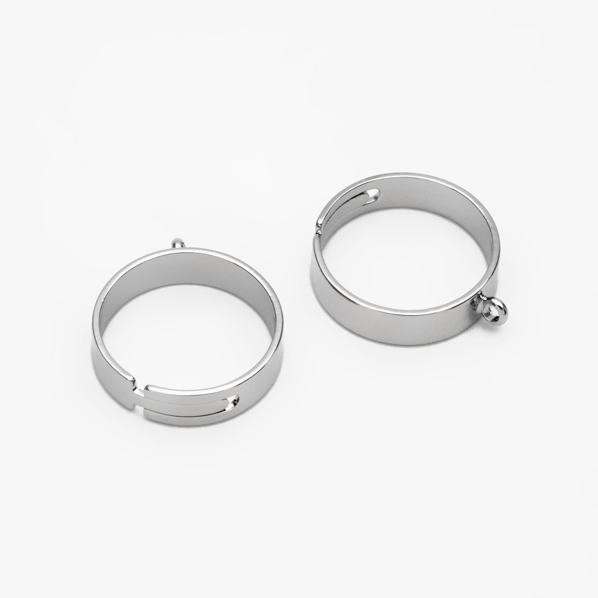 4pcs Gold/ Silver Adjustable Ring With Loop, Gold/ Rhodium plated Brass, Charm Ring Blanks, DIY Ring Making Supplies (#GB-3647)