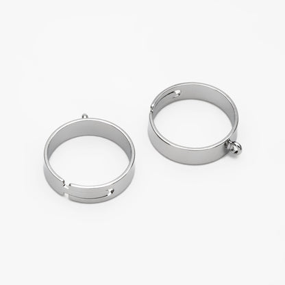 4pcs Gold/ Silver Adjustable Ring With Loop, Gold/ Rhodium plated Brass, Charm Ring Blanks, DIY Ring Making Supplies (#GB-3647)