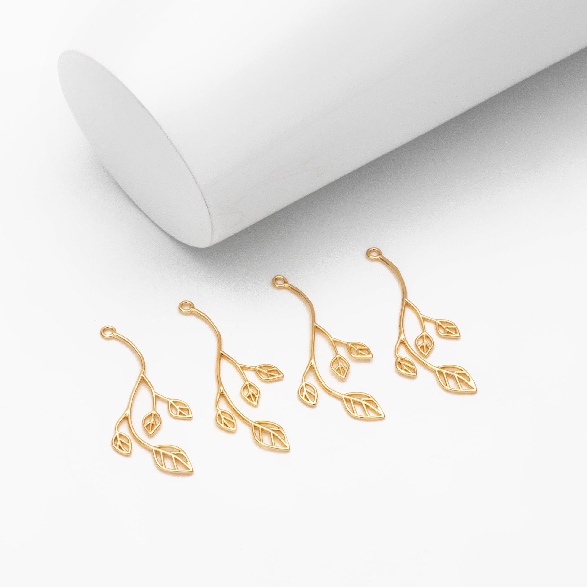 10pcs Gold Leaf Charm 34x13mm, Gold plated Brass, Dainty Branch Pendant (GB-4425-D)