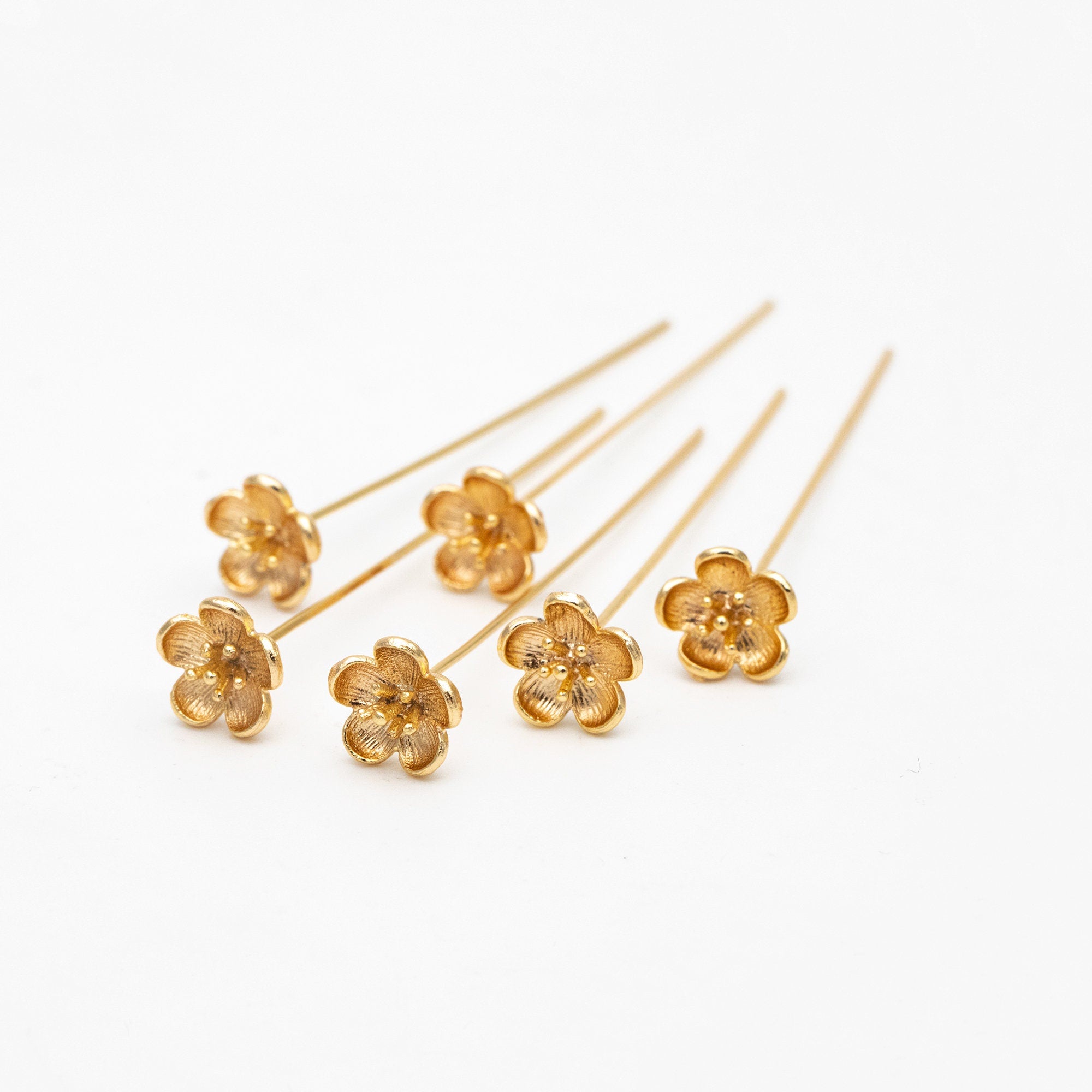 10pcs Gold Flower Head Pins, Gold plated Brass Headpins (GB-3773)