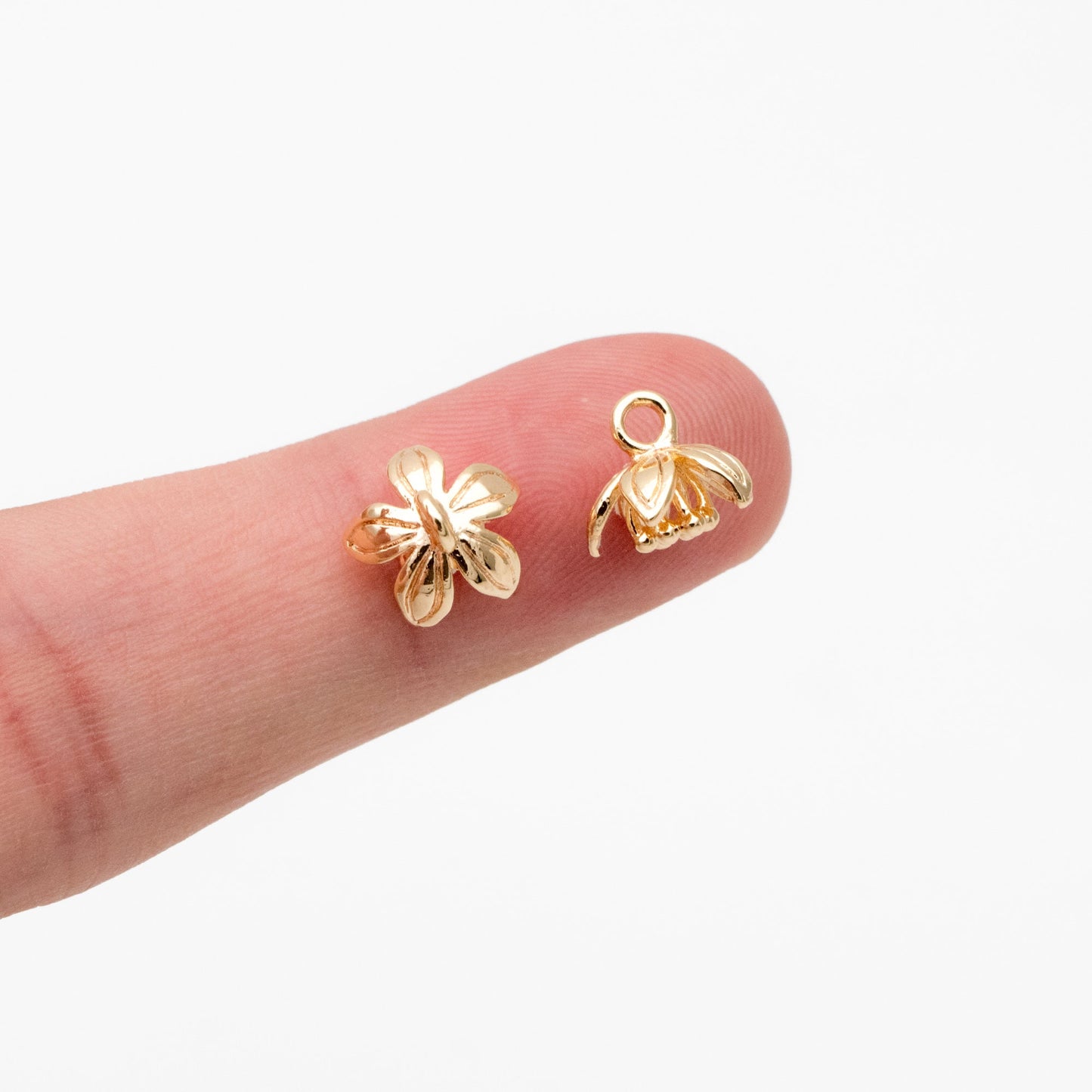 10pcs Gold Flower Charms 8x9mm, 18K Real Gold plated Brass, Floral Earring Pendants (GB-1103-C)