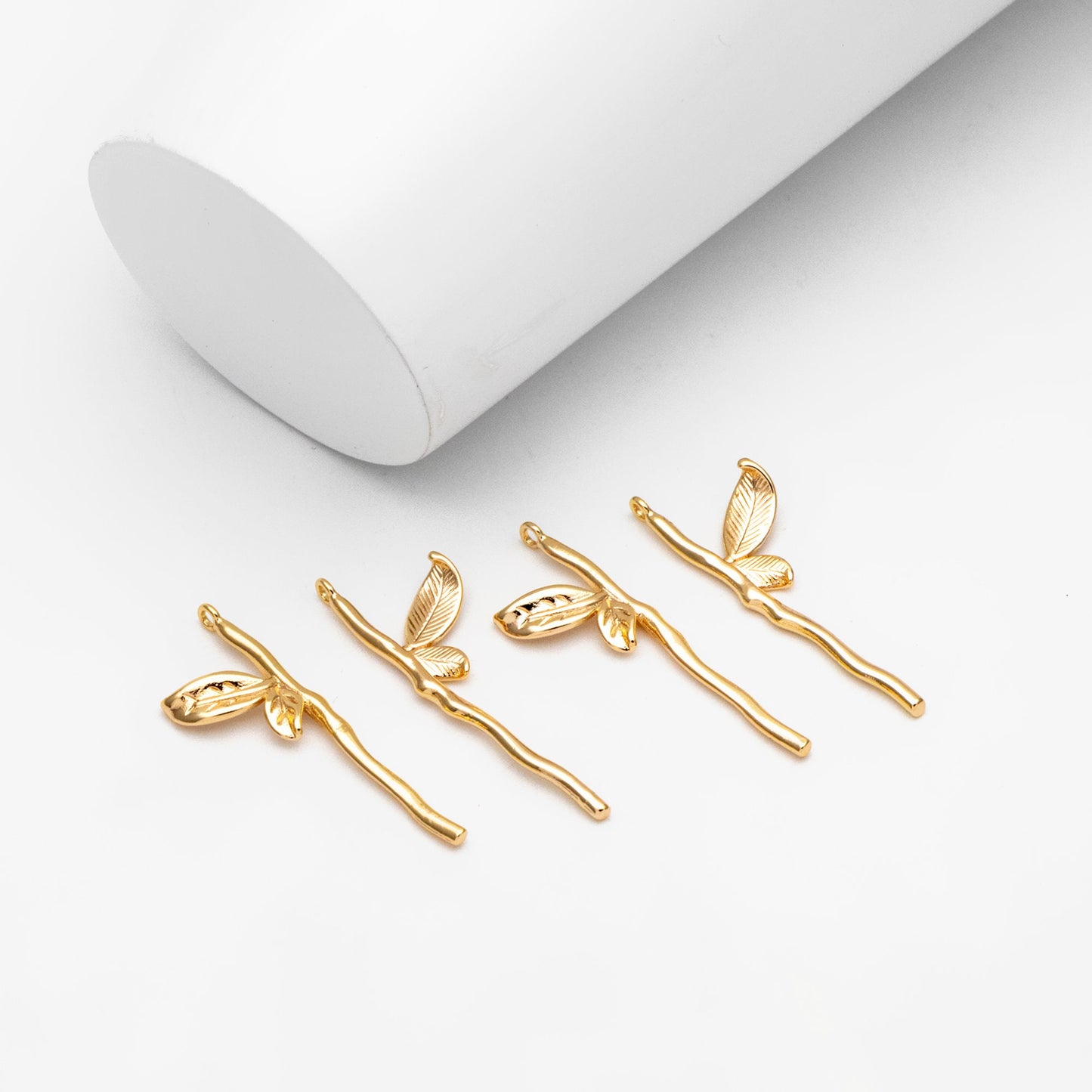 10pcs Gold Plated Branch Leaf Charms: Jewelry Making Supplies, 34x11mm (GB-3770-E)