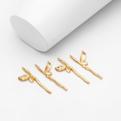 10pcs Gold Plated Branch Leaf Charms: Jewelry Making Supplies, 34x11mm (GB-3770-E)