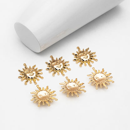 4pcs CZ Pave Gold Sun Face Charm with 8 Loops, 18K Gold plated Brass, Sun Pendant Connector (GB-2000-C)
