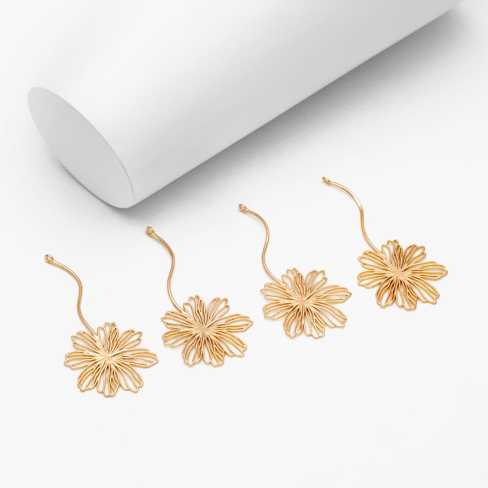 10pcs Gold Hollow Flower Pendants 46x26mm, Real Gold plated Brass, Flower Earring Charms, Earring Components (GB-4425-F)