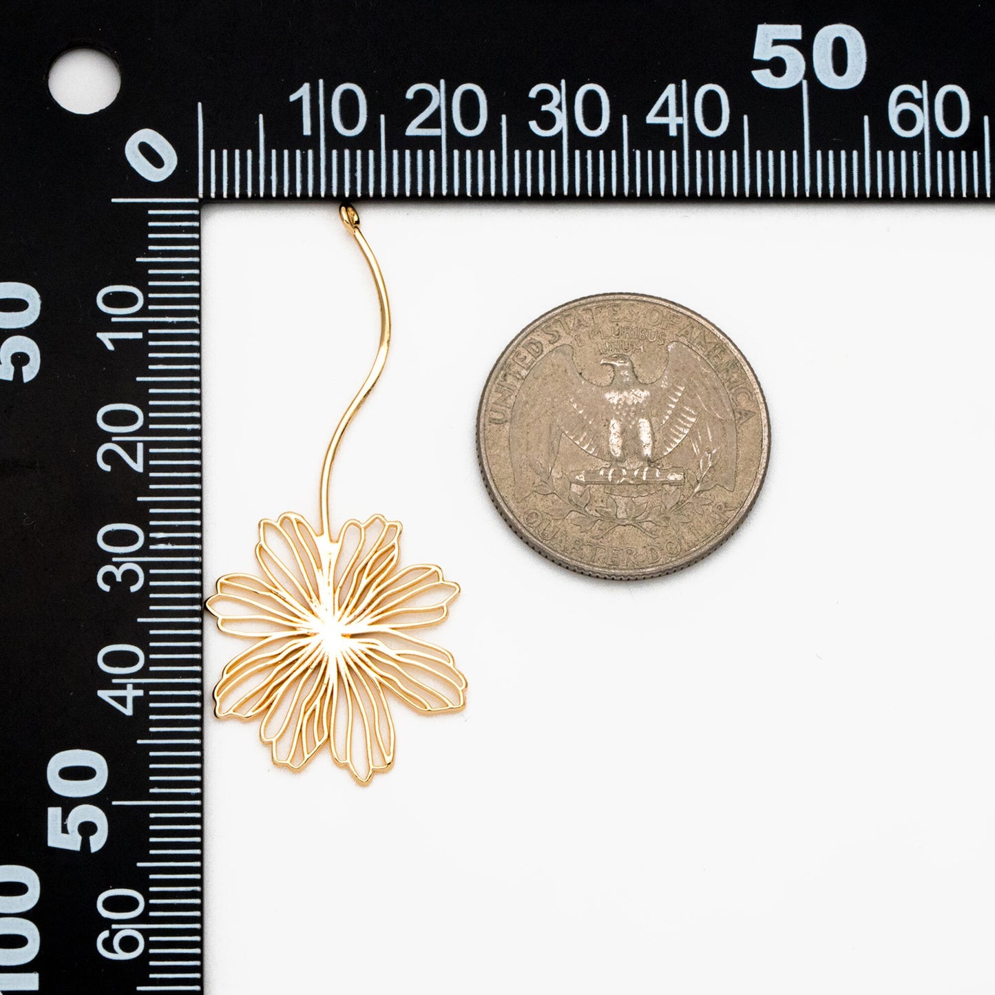 10pcs Gold Hollow Flower Pendants 46x26mm, Real Gold plated Brass, Flower Earring Charms, Earring Components (GB-4425-F)