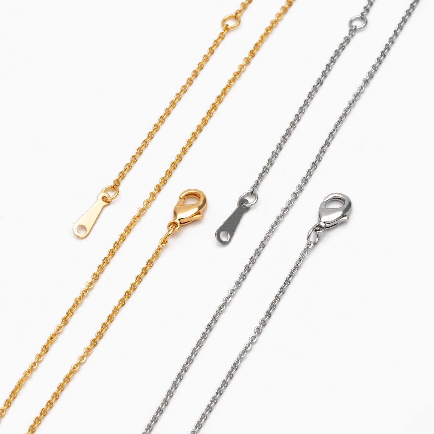 Gold/ Silver Tone Dainty Cable Chains, 18K Gold/ Rhodium plated Brass Finished Necklace, 18 Inches Adjustable, Ready to Wear (#LK-483)