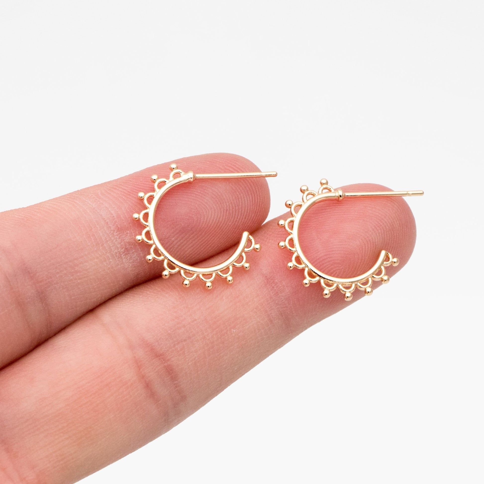 10pcs Gold Round Circle Ear Posts 18mm, Gold plated Brass, Dainty Geometric Hoop Stud Earrings (GB-3725)