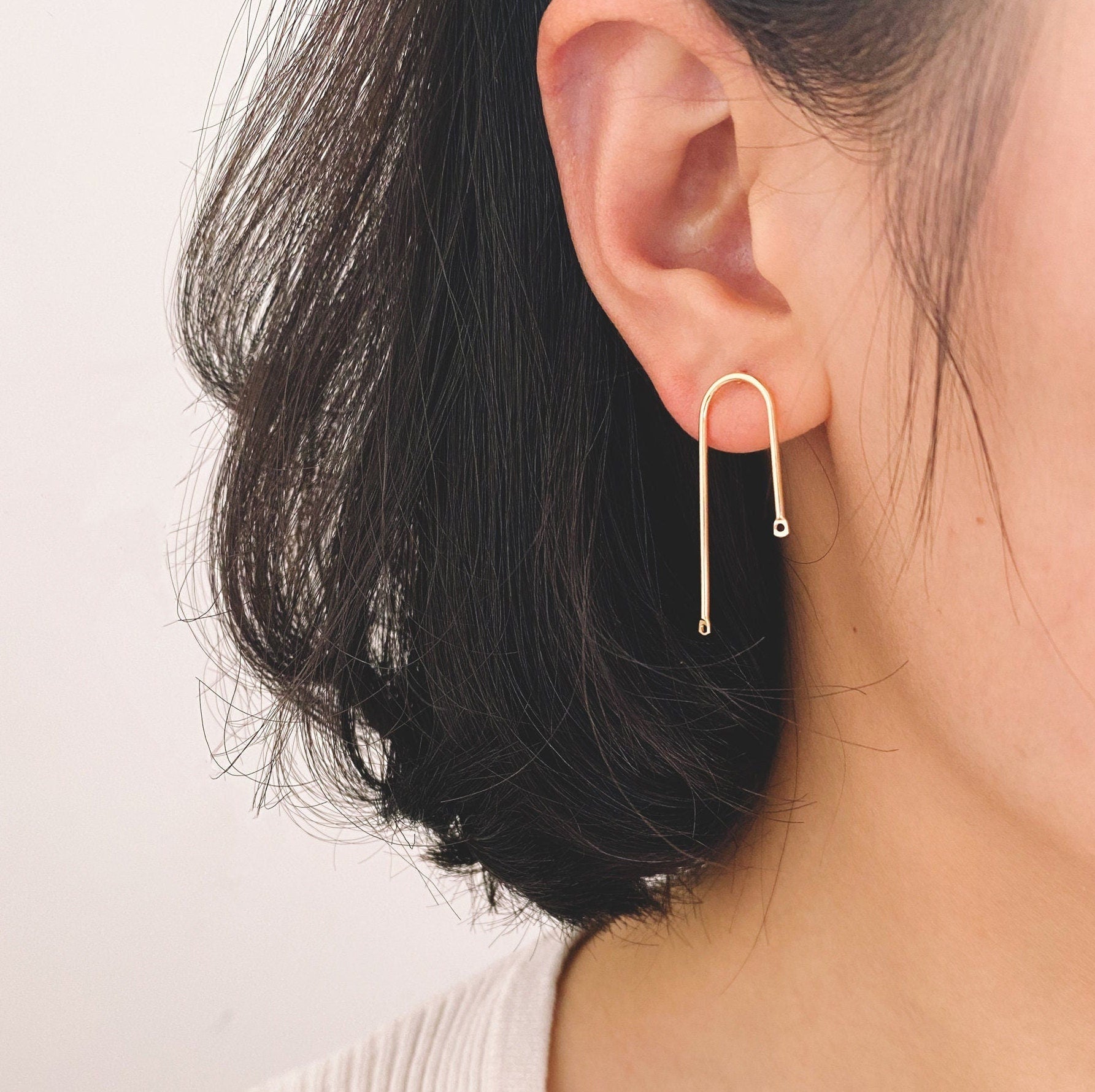 10pcs Gold Bar Stud Earrings, U-shaped Ear Posts, Simple Ear Wire Findings (GB-784-C)