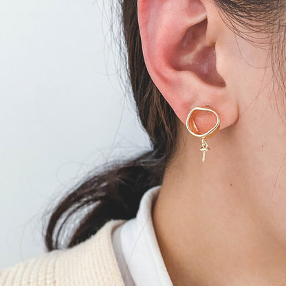 10pcs Gold Asymmetry Circle Square Earring Posts, Geometric Shape Earring, Half Drilled Pearl Mounts, Pearl Earring Settings (#GB-2941)