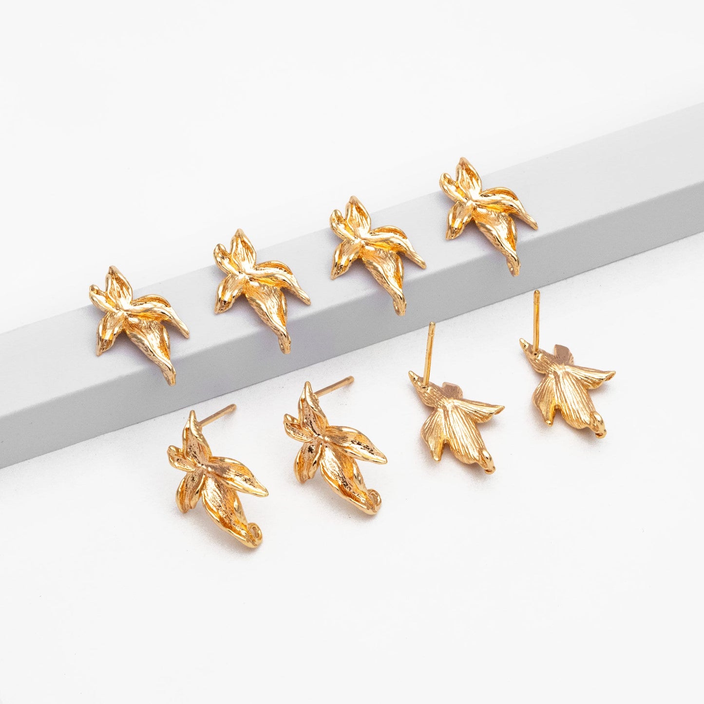 10pcs Gold Flower Stud Earring with Loop, Gold Plated Brass, Jewelry Making, Diy Material, Jewelry Supplies (GB-3787)