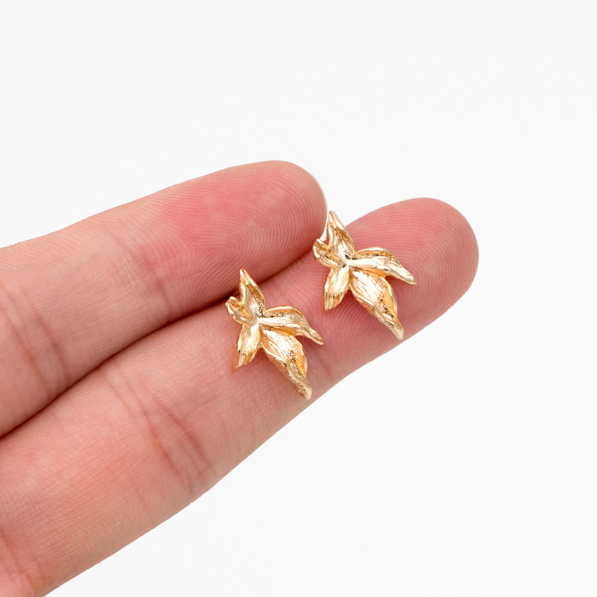10pcs Gold Flower Stud Earring with Loop, Gold Plated Brass, Jewelry Making, Diy Material, Jewelry Supplies (GB-3787)