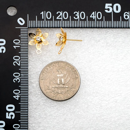 10pcs CZ Pave Gold Flower Earring with Loop, Gold Plated Brass, Jewelry Making, Diy Material, Jewelry Supplies (GB-3742)