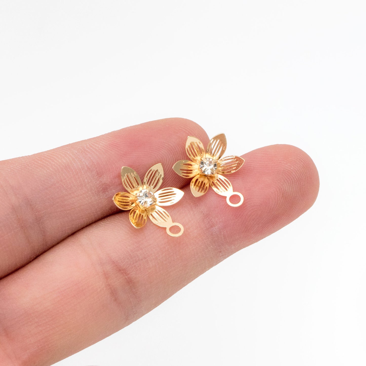 10pcs CZ Pave Gold Flower Earring with Loop, Gold Plated Brass, Jewelry Making, Diy Material, Jewelry Supplies (GB-3742)
