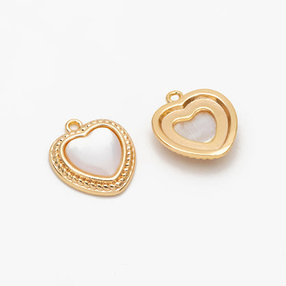 4pcs Shell Pave Gold Heart Charms 12mm, 18K Gold plated Brass, Dainty Heart Pendants (GB-2782-H)