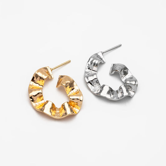 4pcs Gold/ Silver Tone Wave Oval Earrings, Oval Hoop Stud Earrings, Minimalist Earrings (GB-3749)