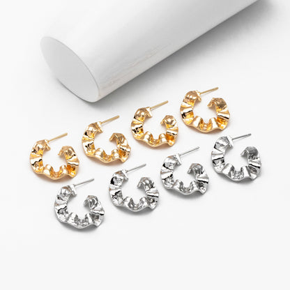 4pcs Gold/ Silver Tone Wave Oval Earrings, Oval Hoop Stud Earrings, Minimalist Earrings (GB-3749)